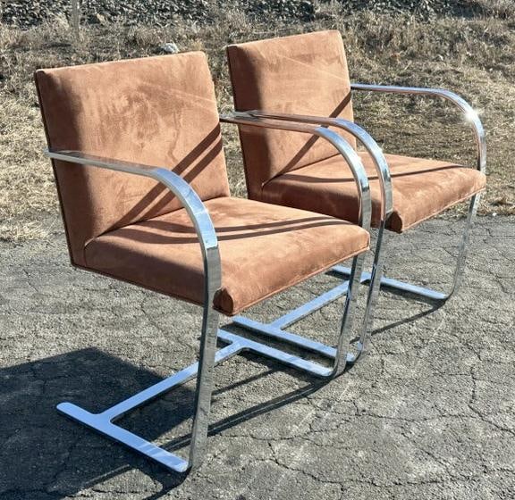 GORDON INTERNATIONAL Mid Century style pair of chrome arm chairs, wonderful form and condition, (1 of 4)