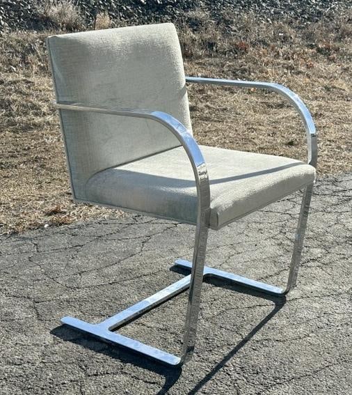 GORDON INTERNATIONAL Mid Century style chrome armchair, with light greenish fabric. Sturcturally (1 of 4)