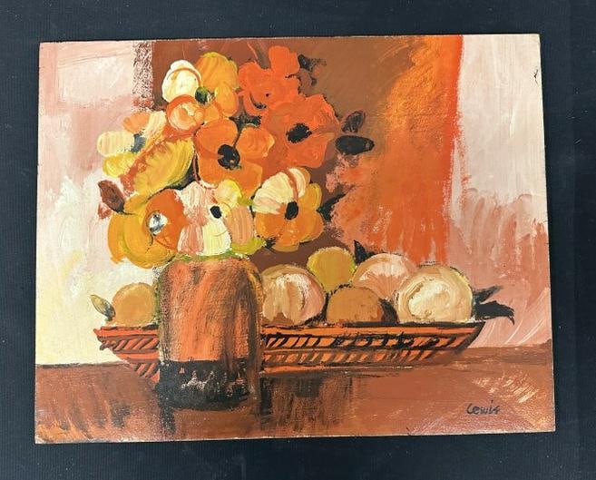 Mid Century o/b floral still life signed ( LEWIS ), painting measures 14" x 17.5", very nice (1 of 2)