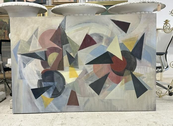 Large abstract o/c painting, with geometric shapes, unsigned, ( same Artist as lot # 803, which is (1 of 4)