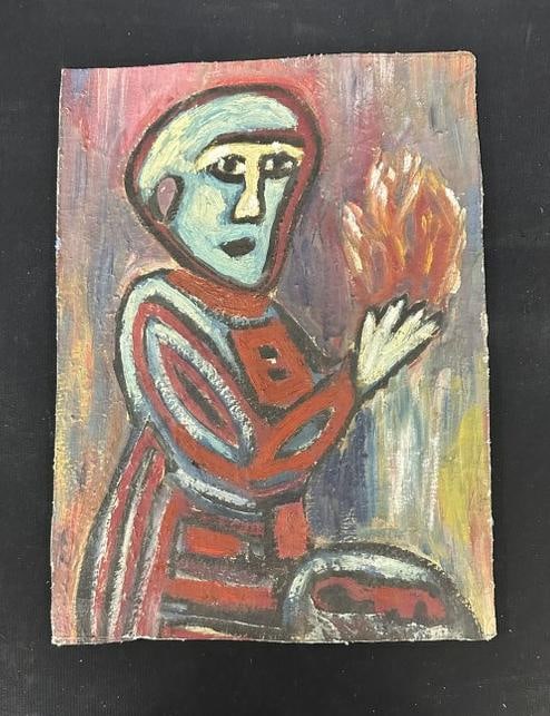 Double sided o/c (2) figures, was stored at indoor artwork facility, cardboard sleeve it was in, (1 of 3)