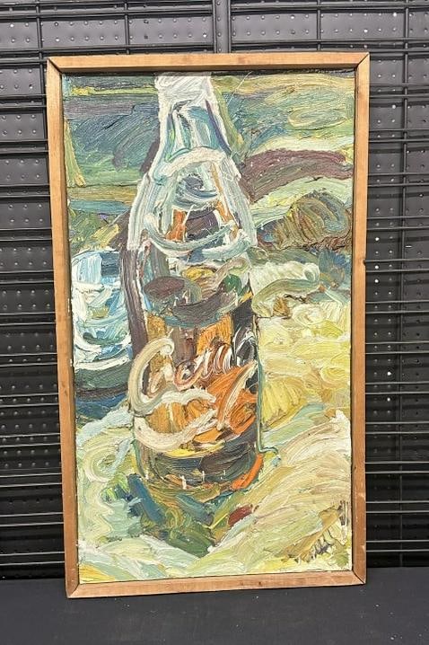 Mid Century impressionist o/c of COCA COLA bottle, unsigned ( small tear upper right area ), from (1 of 4)