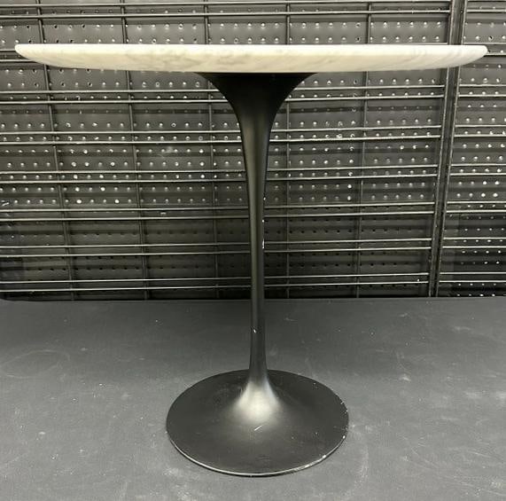 Mid Century style marble top contemporary side table, black base, structurally sound, measures 20" (1 of 3)