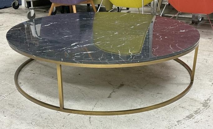 Wonderful oversized black marble top designer coffee table, on gold painted metal base, fine (1 of 6)