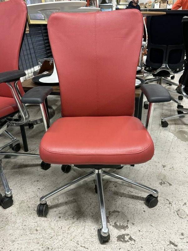 HAWORTH high end  swivel office task chair, with red leather seat and back, ( mesh back under cover (1 of 2)