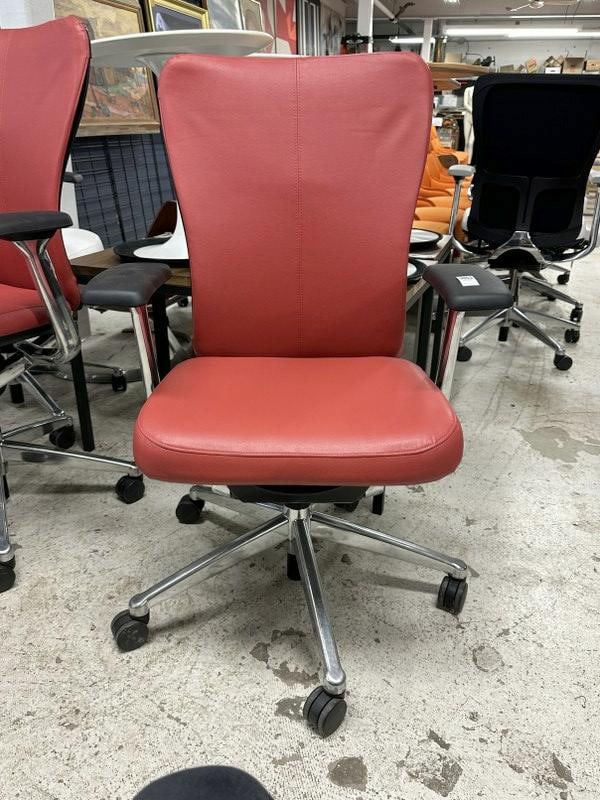 HAWORTH high end  swivel office task chair, with red leather seat and back, ( mesh back under cover (1 of 2)