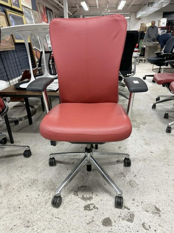 HAWORTH high end  swivel office task chair, with red leather seat and back, ( mesh back under cover (1 of 2)