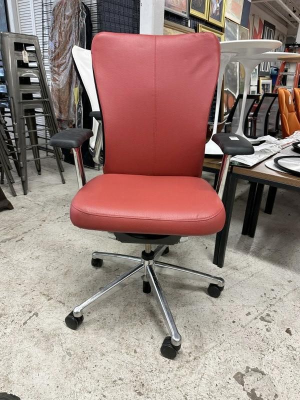 HAWORTH high end  swivel office task chair, with red leather seat and back, ( mesh back under cover (1 of 2)