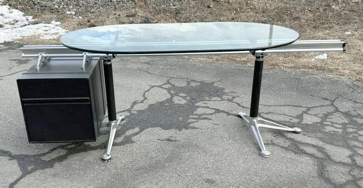 Mid Century style modern desk, Eames style base, has file cabinet on one side, cool looking desk, (1 of 6)