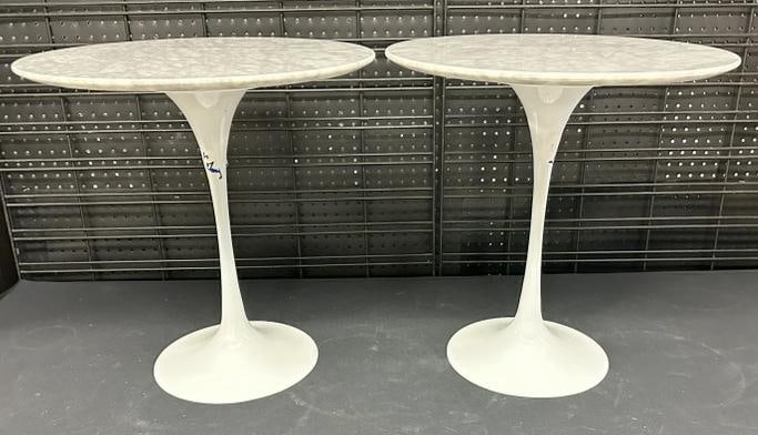 Pair marble top Mid Century style tulp base stands, nice overall condition. They measure 20.25" high (1 of 3)