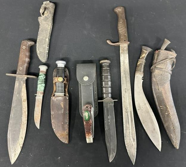 Estate KNIFE lot & MARBLES No. 5 axe, to include CAMILLUS Viet Nam era knife, American Wildlife (1 of 7)