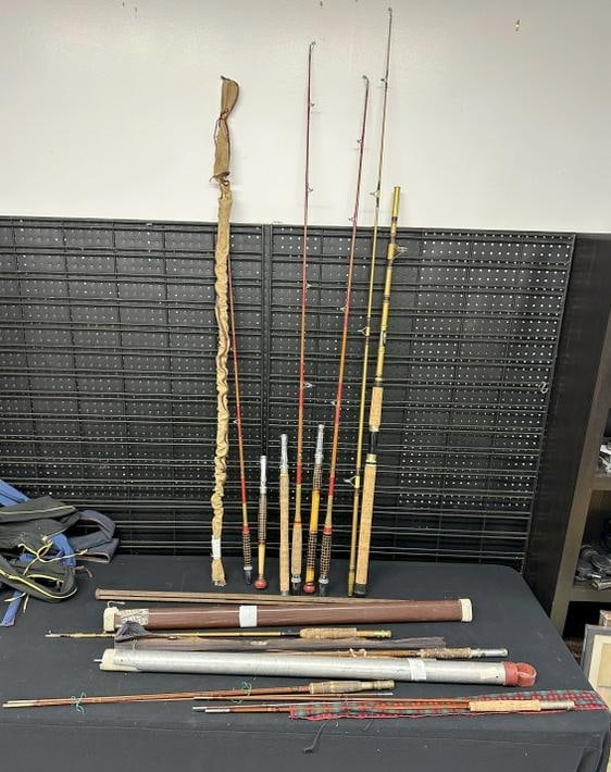 Estate lot FISHING poles, FLY FISHING & DEEP SEA, split bamboo, some parts, some complete, ((3) deep (1 of 7)