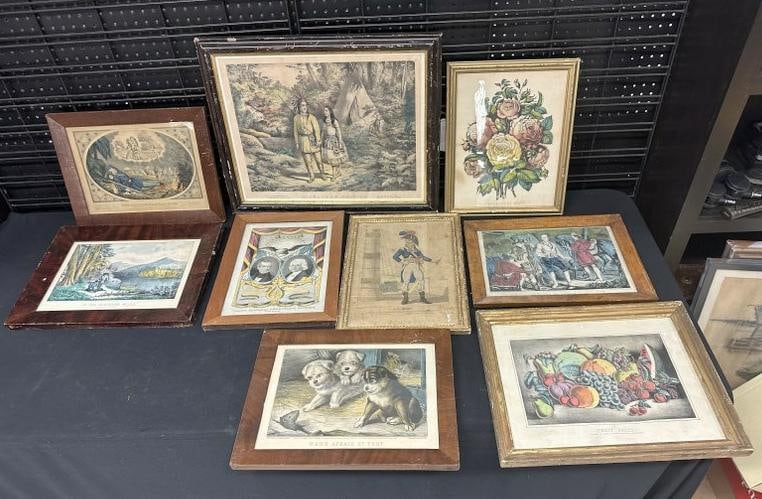 (9) older color prints including some Currier & Ives, all in older period frames, good lot for a (1 of 9)