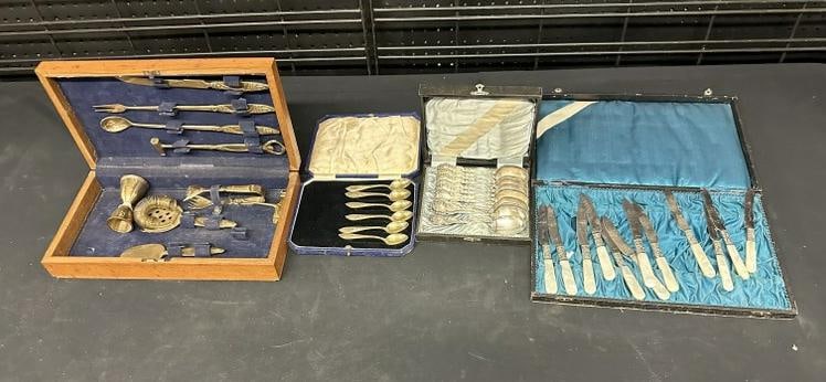 (4) pc. Boxed set including silverplate and a traveling bar set. (1 of 5)