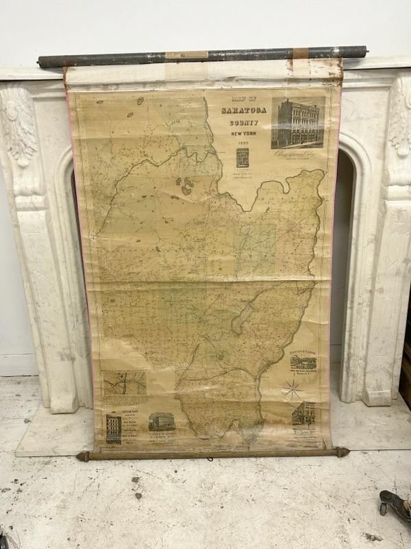 1890 SARATOGA NEW YORK roll down map, has normal wear for these maps, some tears, some paper loss (1 of 3)