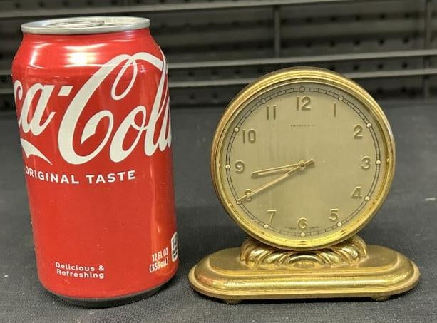 Old brass TIFFANY & CO. 8 Day Swiss travel clock, double face, nice patina, ( when shake it runs ), (1 of 5)