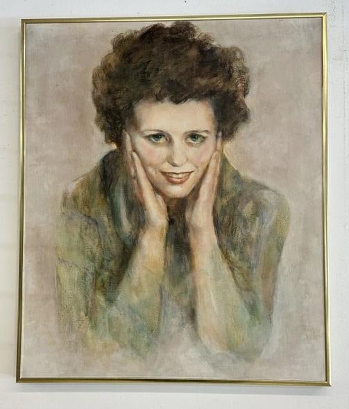 ROLAND PARTOS ( b 1929 Romania ), o/c of a Woman, possibly his Wife Helen, painting measures 24" x: ROLAND PARTOS ( b 1929 Romania ), o/c of a Woman, possibly his Wife Helen, painting measures 24" x 20", in simple gold metal frame. . Paintings directly from his estate in Kingston, N.Y. This is the f