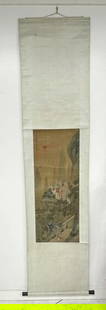 Chinese scroll ( LI XIAO PING ), some tear repairs, image measures 38" x 15", scroll measures 89" x: Chinese scroll ( LI XIAO PING ), some tear repairs, image measures 38" x 15", scroll measures 89" x 21.5". From one owner estate collection of Asian and related goods in Troy, New York, we are selling