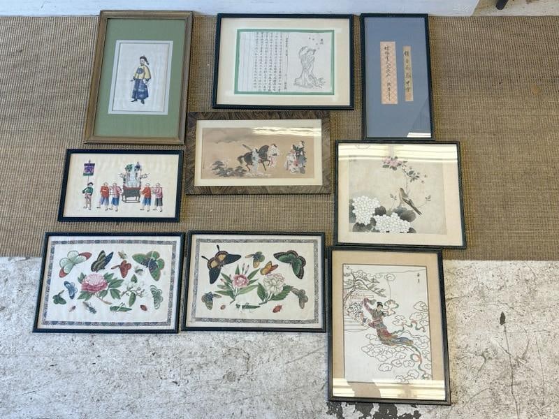 (9) ASIAN small framed prints, some look handcolored, all in overall nice condition , largest frame (1 of 5)