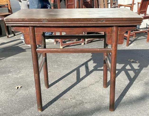 Chinese hardwood table, structurally sound, original finish, measures 39" wide x 19" deep x 34" (1 of 4)