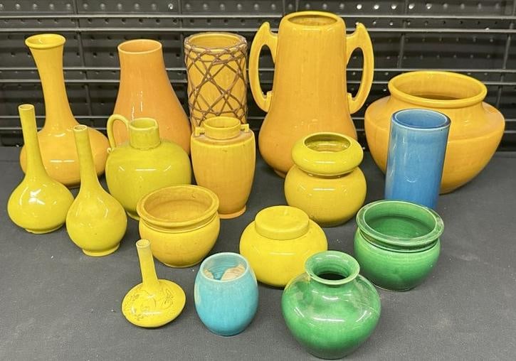 Lot of Japanese awaji ware vases, a minor chip here or there on a couple, tallest vase measures 8.5" (1 of 2)