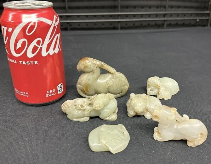 (6) jade or hard stone figures, nice overall condition, largest measures 3" long to show scale. (1 of 2)