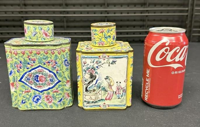 (2) Chinese Canton tea caddies, in good condition, measure 5.5" high.  From one owner estate (1 of 8)