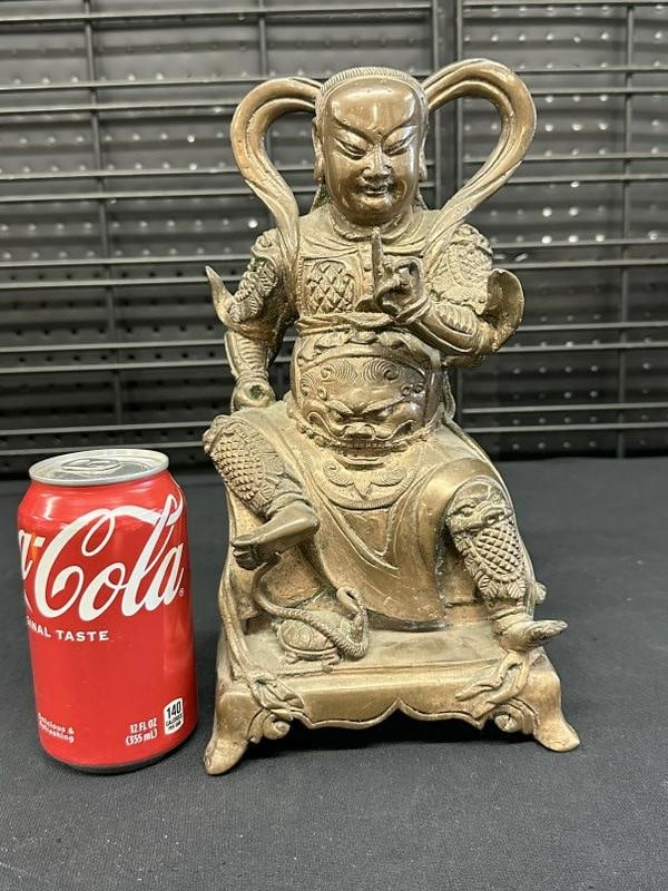 Chinese bronze seated Buddha, late 19th or early 20th century, nice condition, with snake on a (1 of 6)