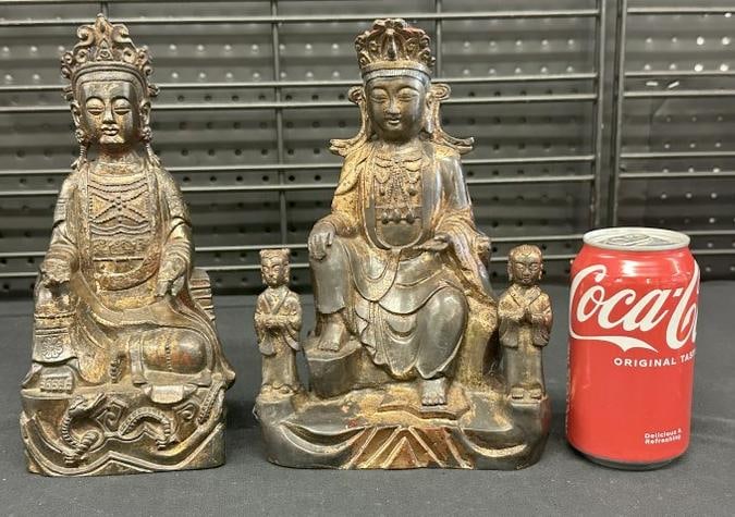 (2) Chinese bronze Buddhas, nice older patina, they measure 9.5" high, nice overall condition.  From (1 of 7)