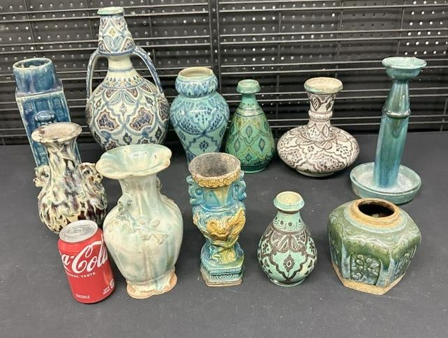 (11) misc. pottery vases, including Moroccan, and others, some chipping on some, to show scale the (1 of 7)