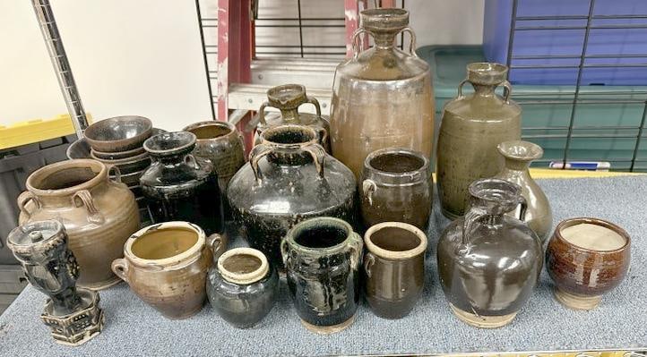 Big lot Chinese Ten Moku glazed earthenware pottery lot, nice overall condition, tallest piece (1 of 6)