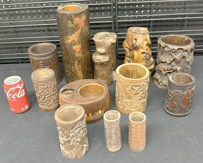 (12) pc. Wooden ware lot to include Chinese and Japanese, some nicely carved, nice overall (1 of 8)