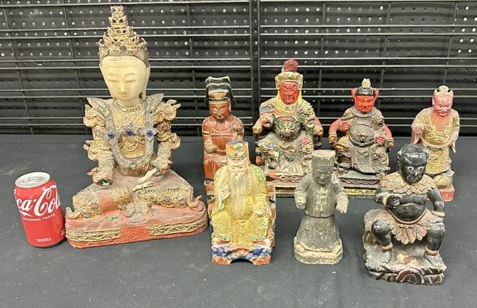 (8) Chinese & other carved wood statues, some show more wear than others, the Burmese Buddha (1 of 6)