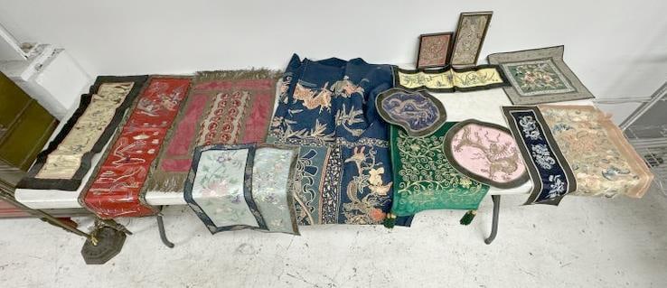 Lot of older hand embrodered and some other Asian textiles, some in better shape than others, good (1 of 9)