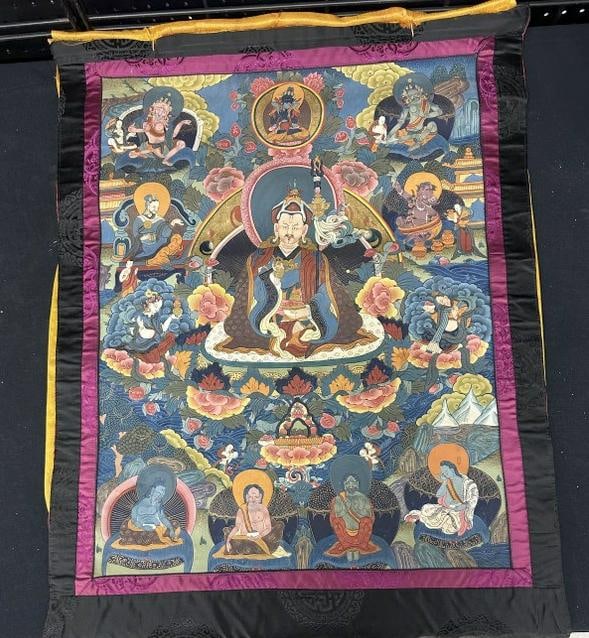 Hand painted Asian panel on paper, attached to silk materials, in overall nice condition, painting (1 of 4)