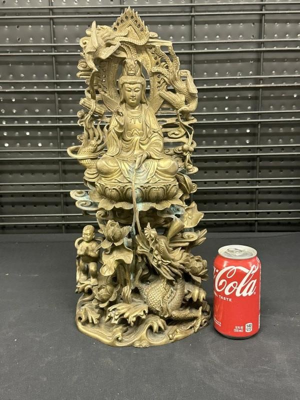 Brass or bronze heavy statue of Quan, Chinese Goddess of Mercy….measures 18" high, nice estate (1 of 5)