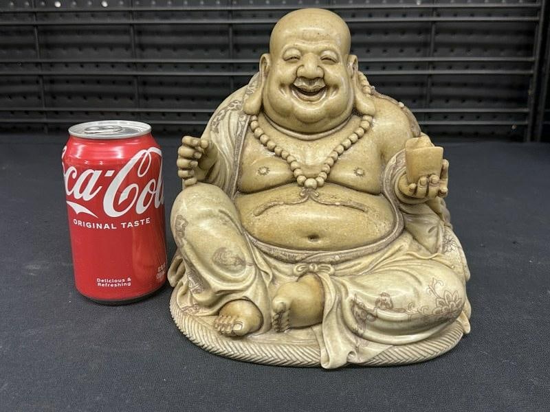 Carved soapstone Laughing Buddhah in very nice condition, measures 8" high x 8.5" across. From (1 of 3)