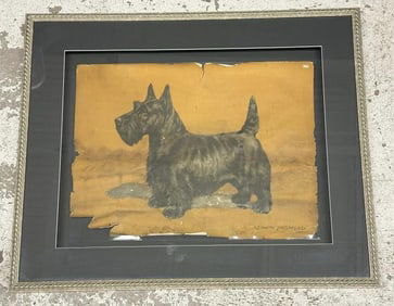 Edwin Megargee (1883 - 1958) original w/c of Scottish Terrier in shadowbox like frame, ( the