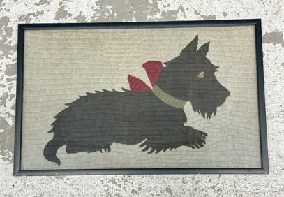 Hand embroidered wool Scotty framed, well done, unsigned, frame measures 16" x 25", in nice