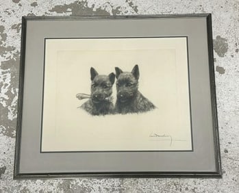 Leon Danchin (1887 - 1938) pencil signed engraving of (2) Scotty's, nicely framed and matted, in