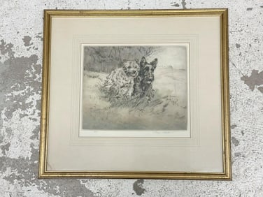 Henry Wilkinson (1921 - 2011) signed etching of (2) dogs including a Scotty, it's numbered 59 od