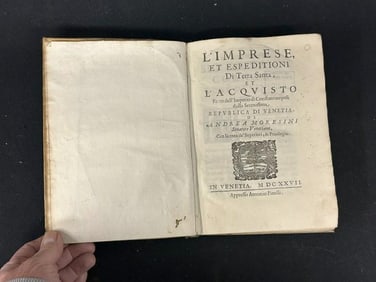 (1627 ) L'IMPRESE, ET ESPEDITIONI Di Terra Santam ET L'ACQUISTO. ( VENETIA 1627 ). Book is together,