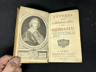 (1695 ) LETTRES DU CARDINAL DUC DE RICHELIEU, Paris 1695, book is intact, wear to outer boards,