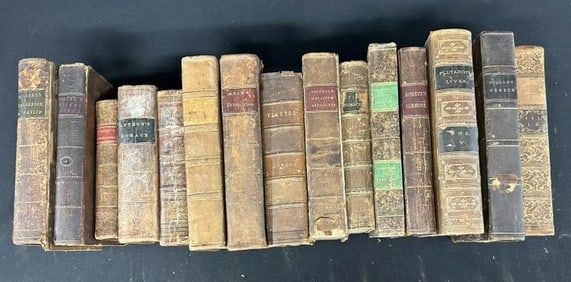 (15) early leather books, varied subjects including History, good lot for a dealer to sort out, or