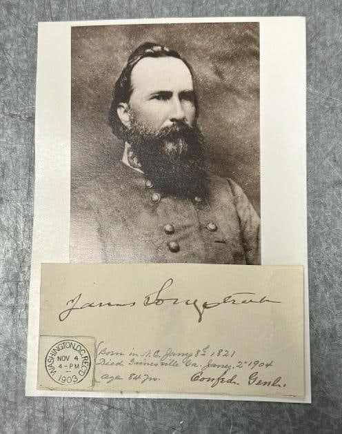 General James Longstreet autograph, cut signature, Confederate General...From estate in Scranton,: General James Longstreet autograph, cut signature, Confederate General...From estate in Scranton, Pa. of a Civil War enthusiast.