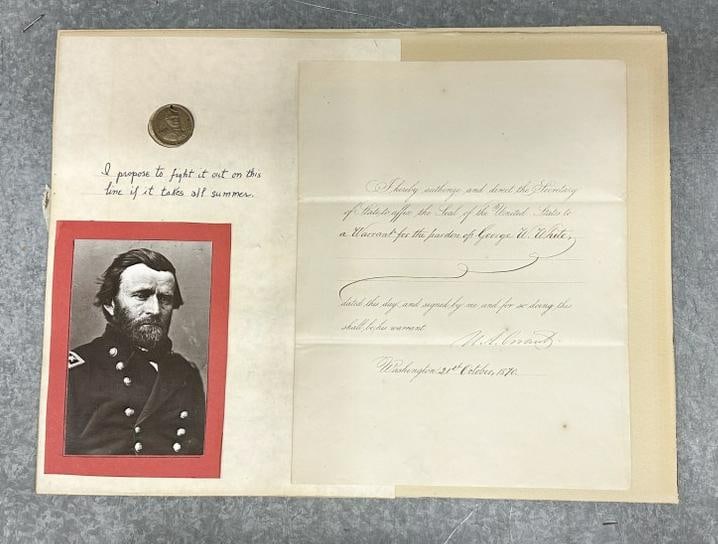 President Ulysses S. Grant signed Pardon document, dated October 21, 1870, for George W. White.: President Ulysses S. Grant signed Pardon document, dated October 21, 1870, for George W. White. Along with a Grant token dated 1868. From estate in Scranton, Pa. of a Civil War enthusiast.