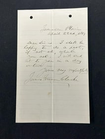 James Freeman Clarke signed one page letter dated April 22, 1869. An advocate for the abolition of