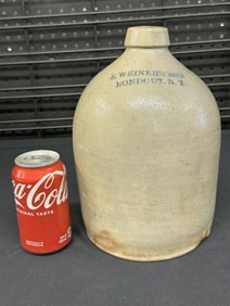 S.WEINER'S SON RONDOUT. N.Y. stoneware jug, (2) small chips as pictured, from Hudson Valley estate.