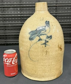 (2) gallon stoneware crock with bird, nice overall condition, from estate in Hudson Valley….