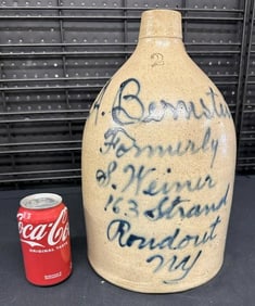 A. BERNSTEIN FORMERLY S. WEINER 163 STRAND RONDOUT N.Y. (2) gallon stoneware crock, in nice found